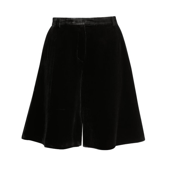 Cecilie Bahnsen black velvet high waist Mille sculptural shorts
